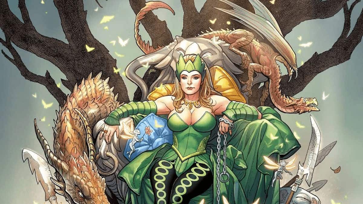 The Enchantress sitting on a throne